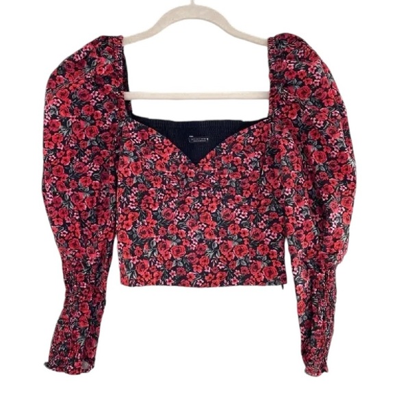 NWOT Zara Multicolor Floral Print Cropped Puffed 3/4 Sleeves Top Size S - Picture 3 of 7